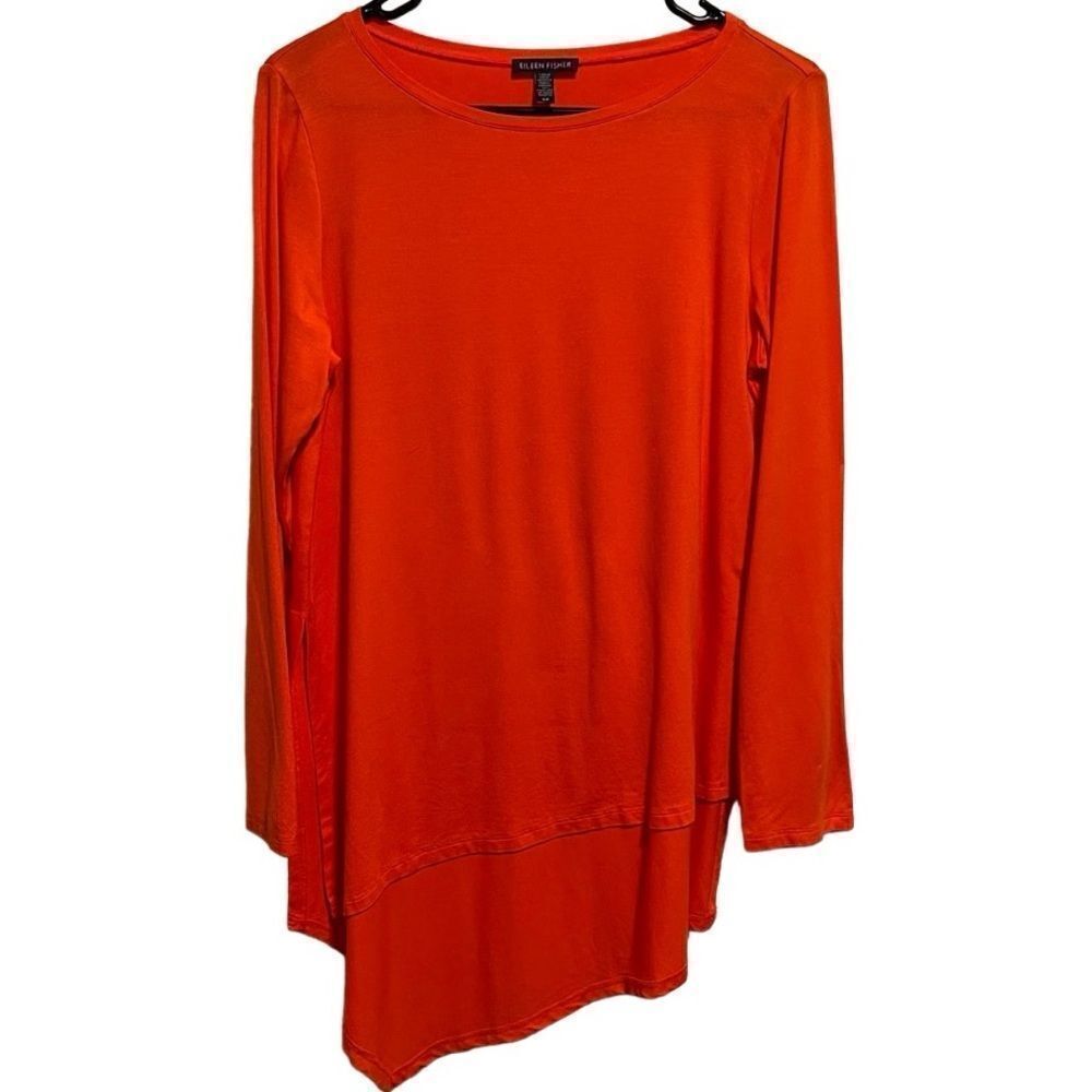 Eileen Fisher- Women’s Pumpkin Orange Asymmetrical Top 3/4 Sleeve, Size Small